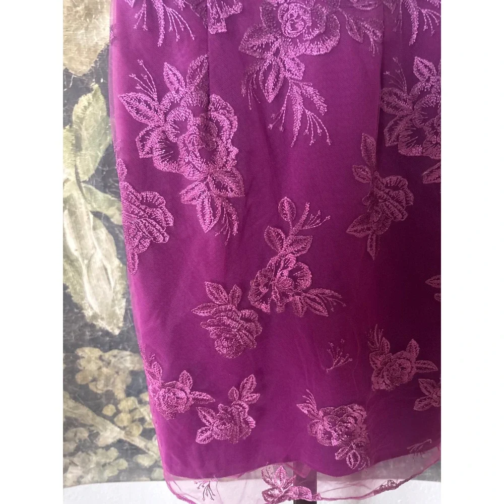 Marchesa Notte Fuchsia Ombre Floral Lace Sheath Dress Strappy V-Neck Cocktail - Picture 6 of 10